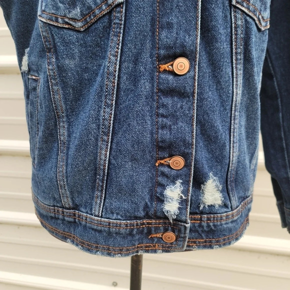 Celebrity Pink Jacket Womens Rose Gold Button Blue Denim Distressed XS - Picture 7 of 11